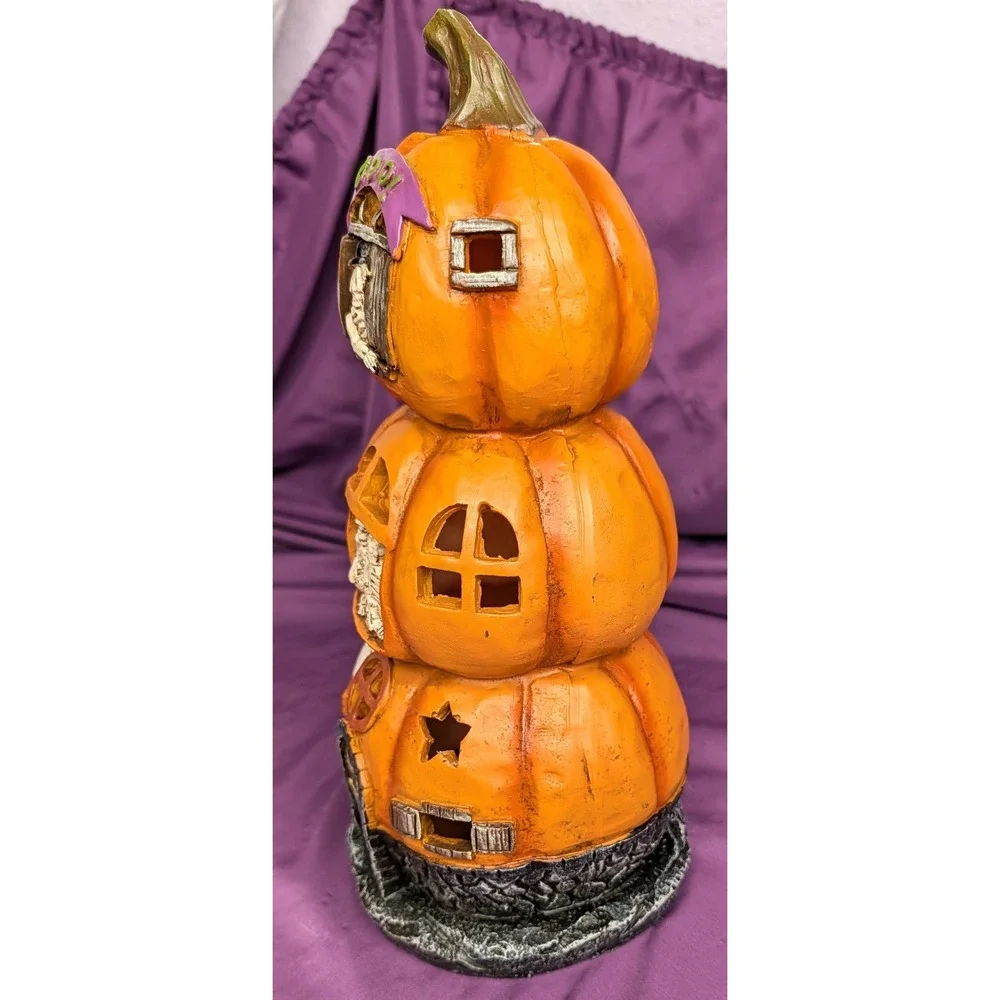Vintage Halloween Jack-O-Lantern Pumpkin Stack LED Flashing Light Molded Y2K 12